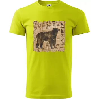 Pánské tričko Egyptské hieroglyfy medvěd - Klasické pánské triko vyšší gramáže - 2XL ( Limetková )
