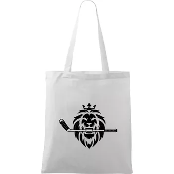 Nákupní taška Lev s hokejkou v tlamě - Taška bavlněná - 42 x 38 cm ( Bílá )