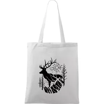 Jelen v lese křivky - Taška bavlněná - 42 x 38 cm ( Bílá )