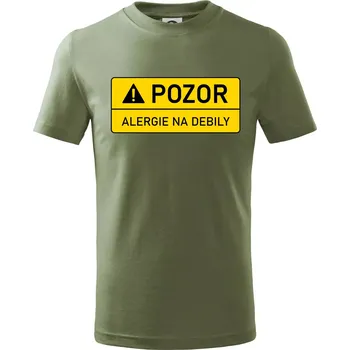 Chlapecké tričko Pozor alergie na debily - Tričko dětské bavlněné - 122 cm/6 let ( Khaki )