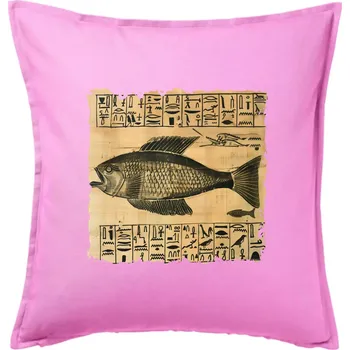 Polštář Egyptské hieroglyfy ryba - Polštář 50x50 - 50x50 - Pouze potah ( Růžová )