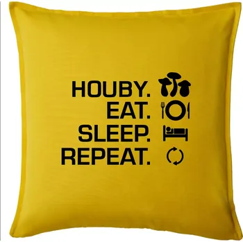 Polštář Houby Eat Sleep Repeat - Polštář 50x50 - 50x50 - Pouze potah ( Žlutá )