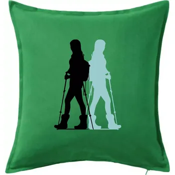 Polštář Nordic walking figury - žena - Polštář 50x50 - 50x50 - Pouze potah ( Středně zelená )