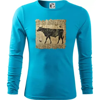 Pánská móda Egyptské hieroglyfy kráva - Triko s dlouhým rukávem FIT-T long sleeve - S ( Světlý tyrkys )