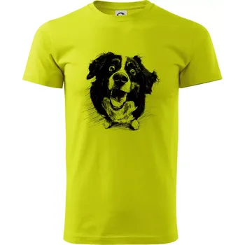 Pánské tričko Černobílá karikatura Bernský salašnický pes - Klasické pánské triko vyšší gramáže - L ( Limetková )