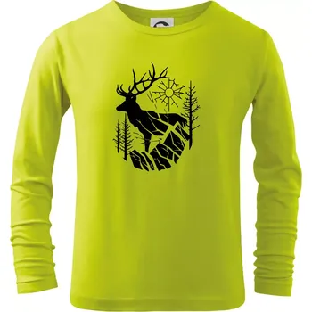 Chlapecké tričko Jelen v lese křivky - Triko dětské Long Sleeve - 158 cm/12 let ( Limetková )