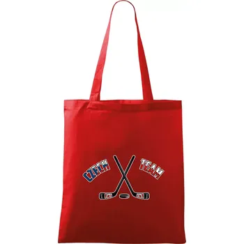 Nákupní taška Czech team - hokejky a puk - Taška bavlněná - 42 x 38 cm ( Červená )