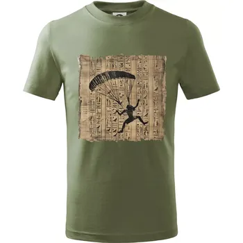 Egyptské hieroglyfy paraglide - Tričko dětské bavlněné - 134 cm/8 let ( Khaki )