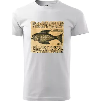 Egyptské hieroglyfy ryba - Klasické pánské triko vyšší gramáže - L ( Bílá )