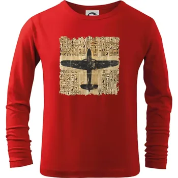 Chlapecké tričko Egyptské hieroglyfy letadlo - Triko dětské Long Sleeve - 158 cm/12 let ( Červená )