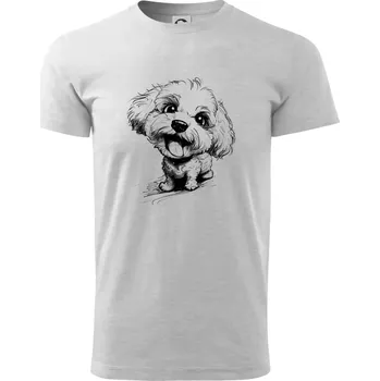 Černobílá karikatura Bišonek - Triko extra velké (5-8XL) - 8XL ( Světlešedý Melír )