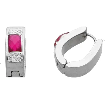 Náušnice Ewena Náušnice ocelové ve tvaru U se skleněným proužkem růžová + dárkové balení