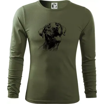 Černobílá karikatura Labrador světlý - Triko s dlouhým rukávem FIT-T long sleeve - S ( Khaki )