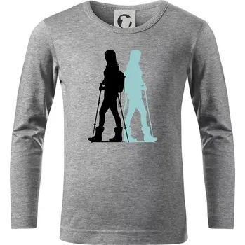 Chlapecké tričko Nordic walking figury - žena - Triko dětské Long Sleeve - 122 cm/6 let ( Tmavě šedý melír )