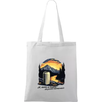 Nákupní taška Já hory a pivko nejlepší kombinace - Taška bavlněná - 42 x 38 cm ( Bílá )