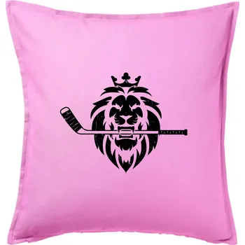 Polštář Lev s hokejkou v tlamě - Polštář 50x50 - 50x50 - Pouze potah ( Růžová )