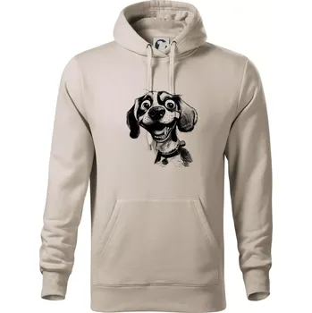 Pánská mikina Černobílá karikatura bígl - Mikina pánská Cape s kapucí - XL ( Ledově šedá )