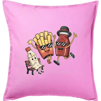 Polštář Souboj o hranolky kečup tatarka - Polštář 50x50 - 50x50 - Pouze potah ( Růžová )