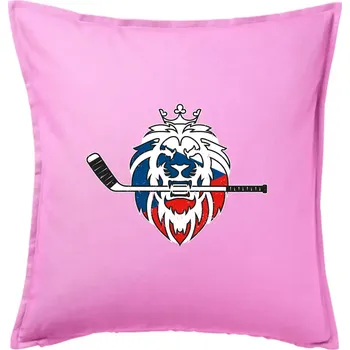 Polštář Lev s hokejkou v tlamě - Česká vlajka - Polštář 50x50 - 50x50 - Pouze potah ( Růžová )