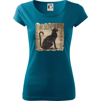 Egyptské hieroglyfy kočka - Dámské triko Pure - L ( Petrolejová )
