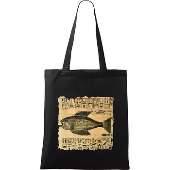Nákupní taška Egyptské hieroglyfy ryba - Taška bavlněná - 42 x 38 cm ( Černá )