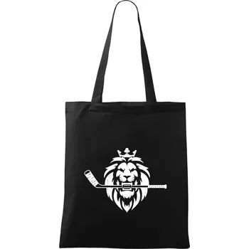 Nákupní taška Lev s hokejkou v tlamě - Taška bavlněná - 42 x 38 cm ( Černá )