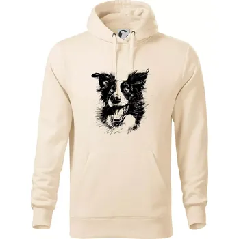 Pánská mikina Černobílá karikatura Border kolie - Mikina pánská Cape s kapucí - 5XL ( Mandlová )