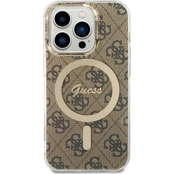 Pouzdro na mobilní telefon Guess Ochranný kryt pro iPhone 14 Pro - Guess, 4G IML MagSafe Brown
