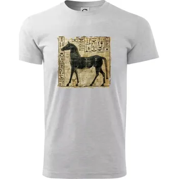 Pánské tričko Egyptské hieroglyfy kůň - Triko extra velké (5-8XL) - 7XL ( Světlešedý Melír )