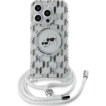 Pouzdro na mobilní telefon Karl Lagerfeld Ochranný kryt na iPhone 15 Pro MAX - Karl Lagerfeld, IML Monogram Crossbody K&CH Heads Magsafe Transparent