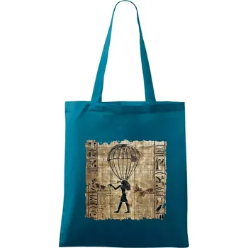 Egyptské hieroglyfy parašutista - Taška bavlněná - 42 x 38 cm ( Petrolejová )
