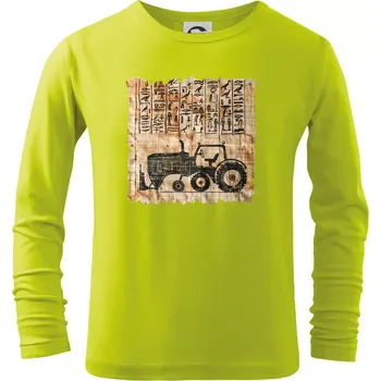 Dětská móda Egyptské hieroglyfy traktor - Triko dětské Long Sleeve - 122 cm/6 let ( Limetková )