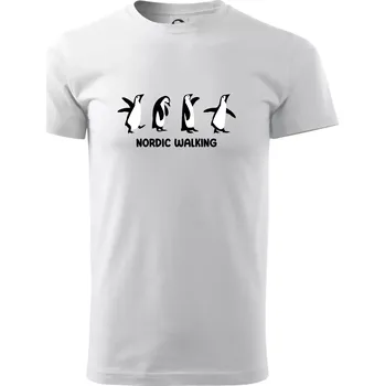 Pánské tričko Nordic walking tučňáci - kreslení - Triko extra velké (5-8XL) - 8XL ( Bílá )