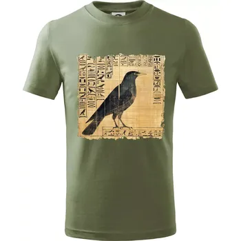 Egyptské hieroglyfy pták - Tričko dětské bavlněné - 146 cm/10 let ( Khaki )