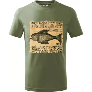 Dětská móda Egyptské hieroglyfy ryba - Tričko dětské bavlněné - 134 cm/8 let ( Khaki )