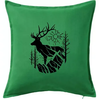 Polštář Jelen v lese křivky - Polštář 50x50 - 50x50 - Pouze potah ( Středně zelená )