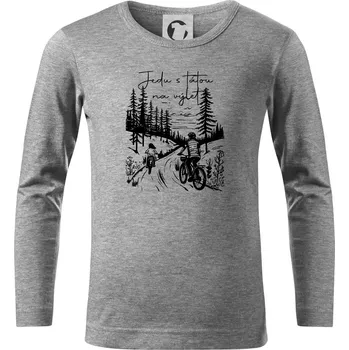 Chlapecké tričko Cyklistika - Jedu s tátou na výlet - Táta a dcera - Triko dětské Long Sleeve - 122 cm/6 let ( Tmavě šedý melír )