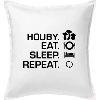 Polštář Houby Eat Sleep Repeat - Polštář 50x50 - 50x50 - Pouze potah ( Bílá )