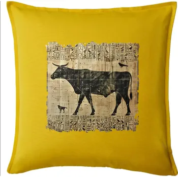 Polštář Egyptské hieroglyfy kráva - Polštář 50x50 - 50x50 - Pouze potah ( Žlutá )