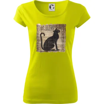 Dámské tričko Egyptské hieroglyfy kočka - Dámské triko Pure - L ( Limetková )