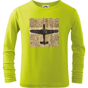 Chlapecké oblečení Egyptské hieroglyfy letadlo - Triko dětské Long Sleeve - 146 cm/10 let ( Limetková )