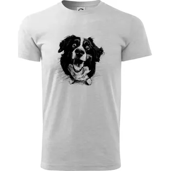 Černobílá karikatura Bernský salašnický pes - Triko extra velké (5-8XL) - 7XL ( Světlešedý Melír )