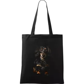 Nákupní taška Jezevčík dlouhosrstý ze předu černá fotka - Taška bavlněná - 42 x 38 cm ( Černá )