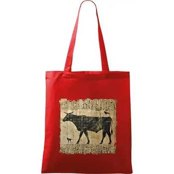 Nákupní taška Egyptské hieroglyfy kráva - Taška bavlněná - 42 x 38 cm ( Červená )