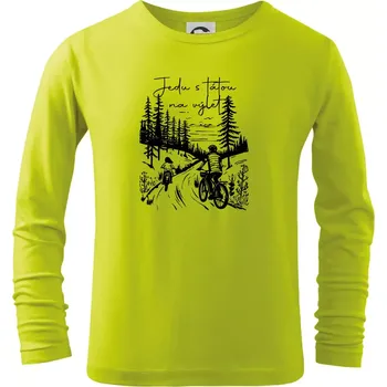 Dětská móda Cyklistika - Jedu s tátou na výlet - Táta a dcera - Triko dětské Long Sleeve - 122 cm/6 let ( Limetková )