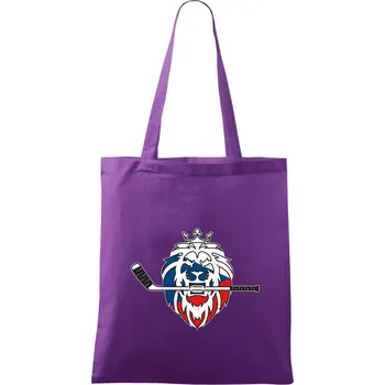 Lev s hokejkou v tlamě - Česká vlajka - Taška bavlněná - 42 x 38 cm ( Fialová )
