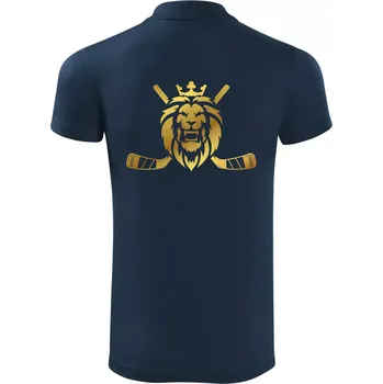 Pánská košile Lev s hokejkami - zlatý potisk - Polokošile Victory sportovní (dresovina) - M ( Námořní modrá (velmi tmavá - téměř černá) )