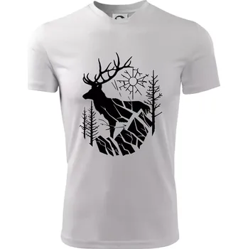 Jelen v lese křivky - Dětské triko sportovní (dresovina) - 146 cm/10 let ( Bílá )