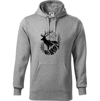 Pánská mikina Jelen v lese křivky - Mikina pánská Cape s kapucí - 4XL ( Tmavě šedý melír )