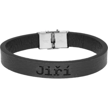 Náramek Ewena Pánský kožený náramek černý se jménem Jiří + dárkové balení